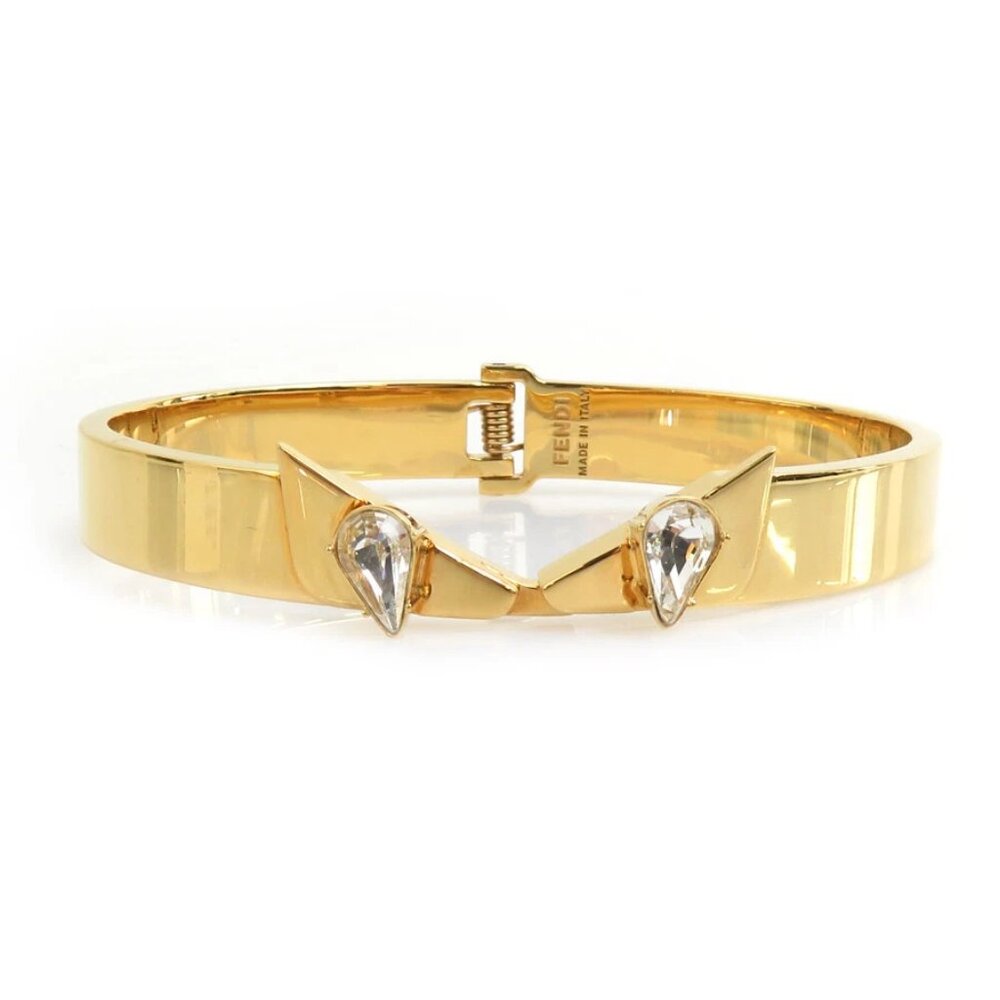 Auth FENDI Monster Eyes Bangle Bracelet Gold